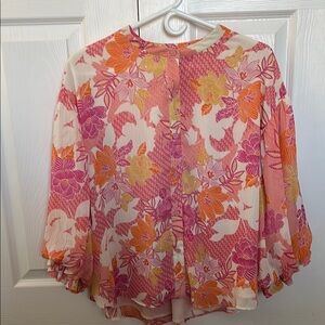 Floral Women's Top - Pink and Orange and Yellow